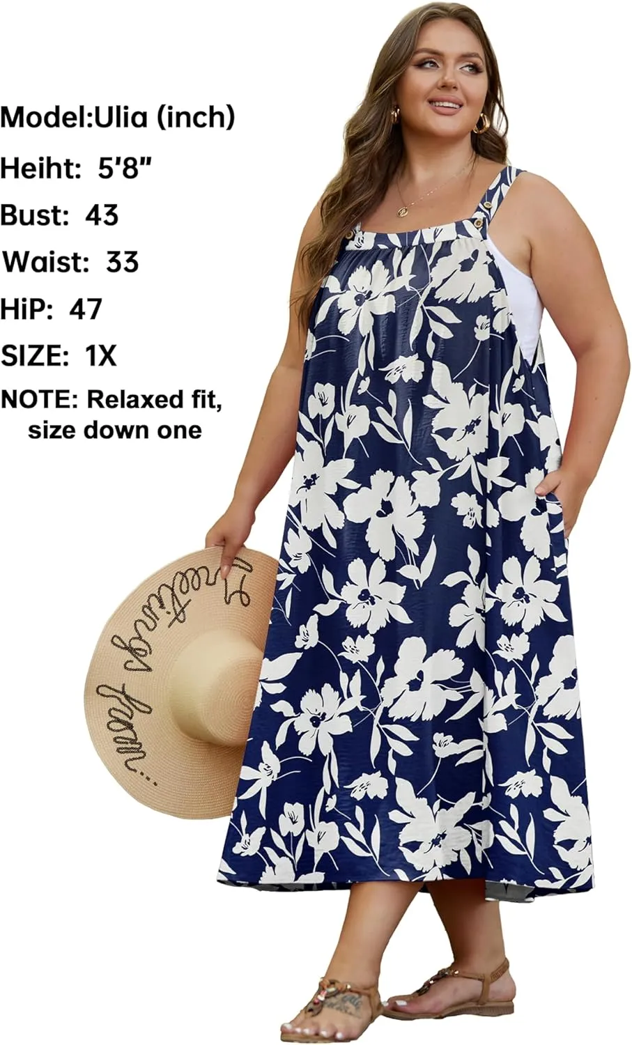 OLRIK Plus Size Casual Summer Dresses for Women Loose Fit A-Line Flowy Midi Dress with Pockets