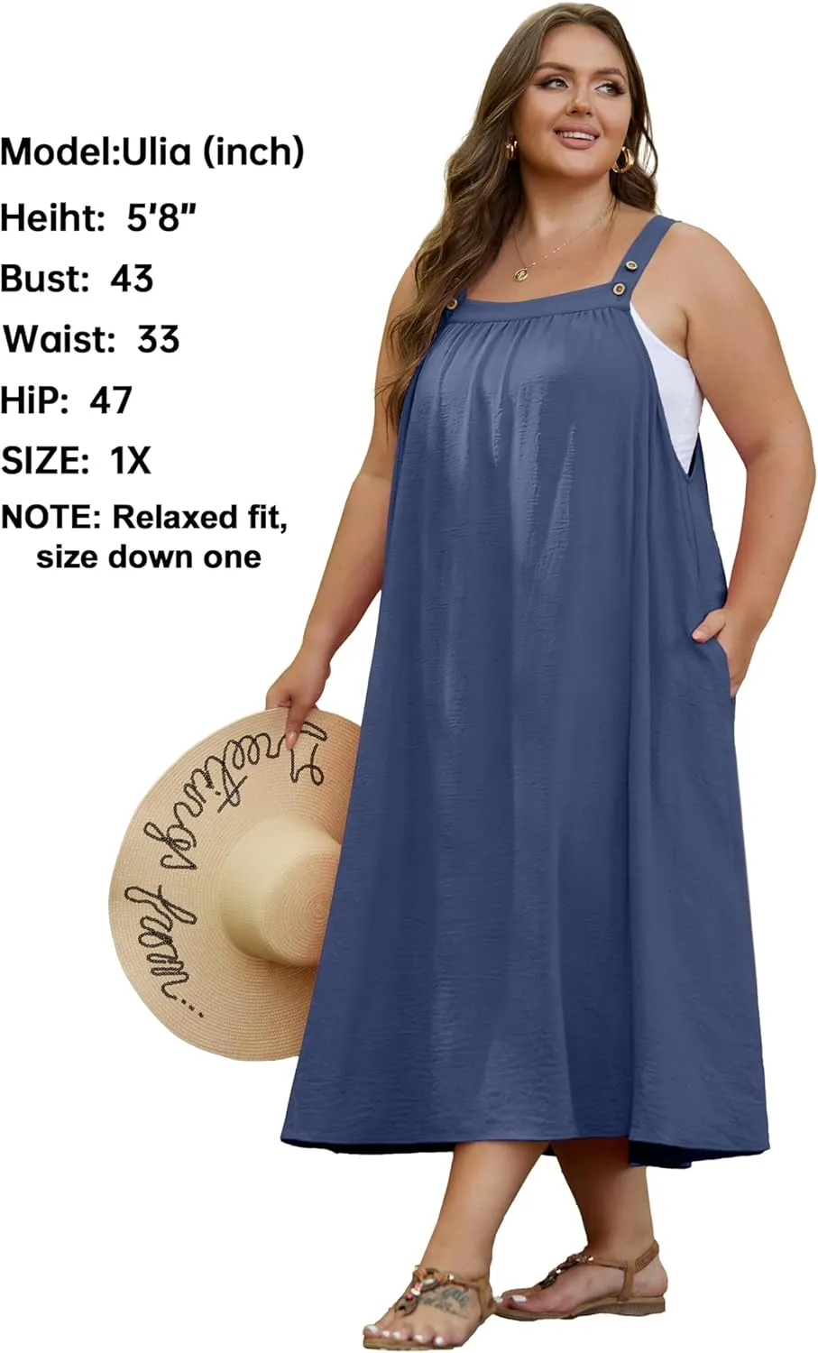 OLRIK Plus Size Casual Summer Dresses for Women Loose Fit A-Line Flowy Midi Dress with Pockets