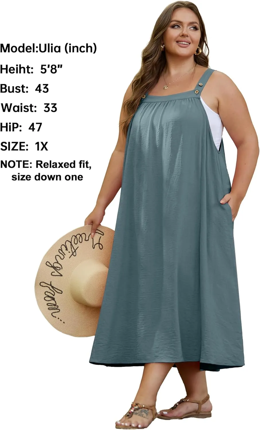 OLRIK Plus Size Casual Summer Dresses for Women Loose Fit A-Line Flowy Midi Dress with Pockets