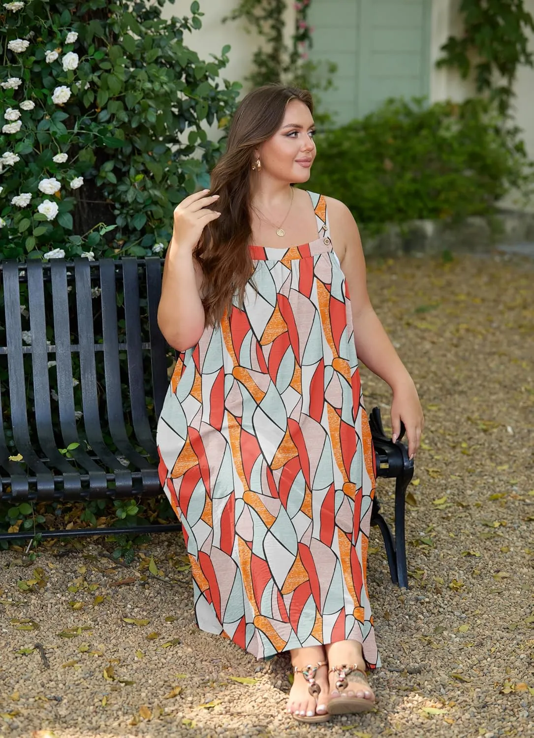 OLRIK Plus Size Casual Summer Dresses for Women Loose Fit A-Line Flowy Midi Dress with Pockets