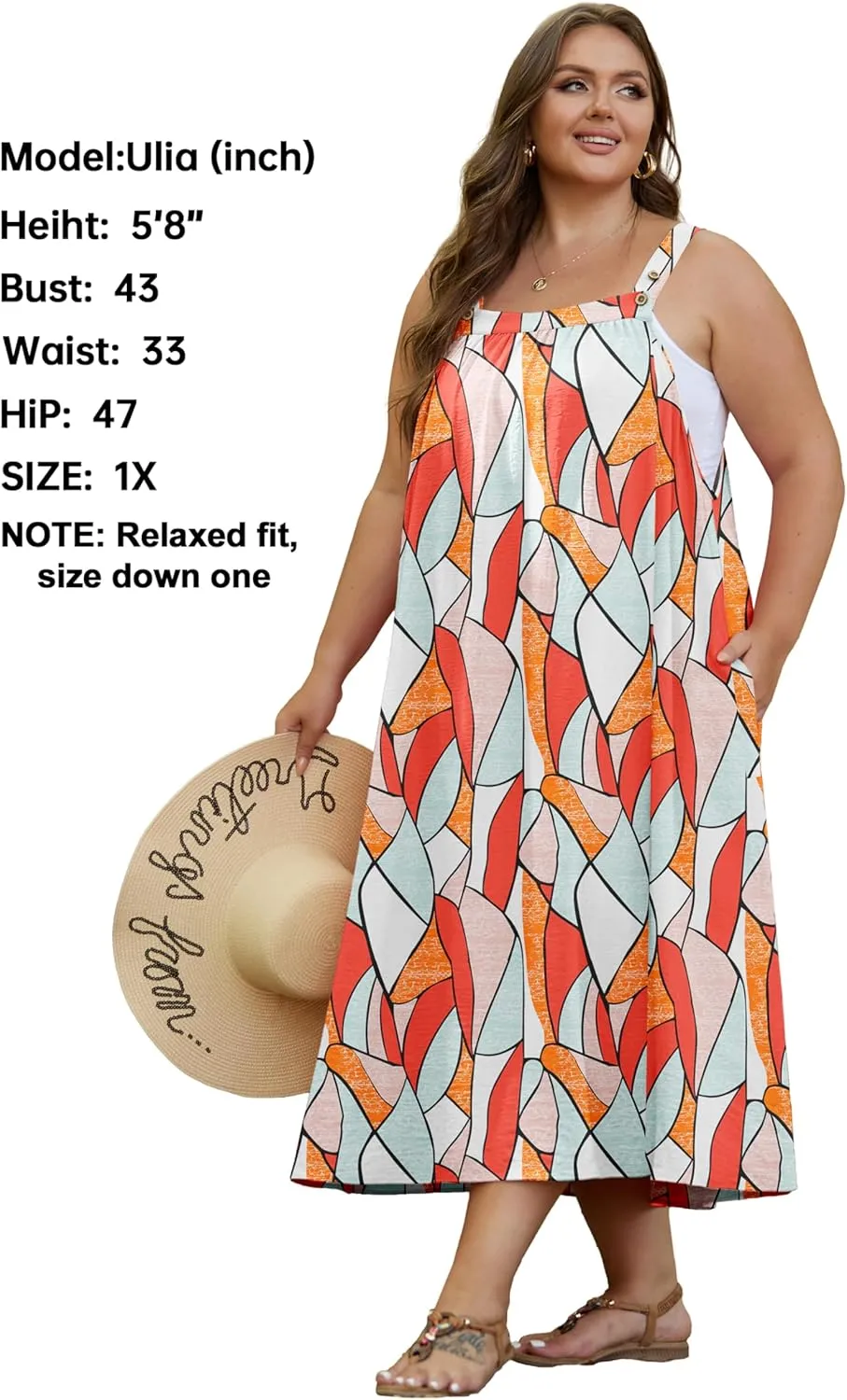 OLRIK Plus Size Casual Summer Dresses for Women Loose Fit A-Line Flowy Midi Dress with Pockets