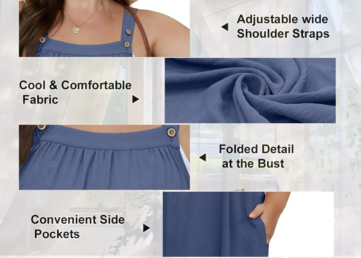 OLRIK Plus Size Casual Summer Dresses for Women Loose Fit A-Line Flowy Midi Dress with Pockets