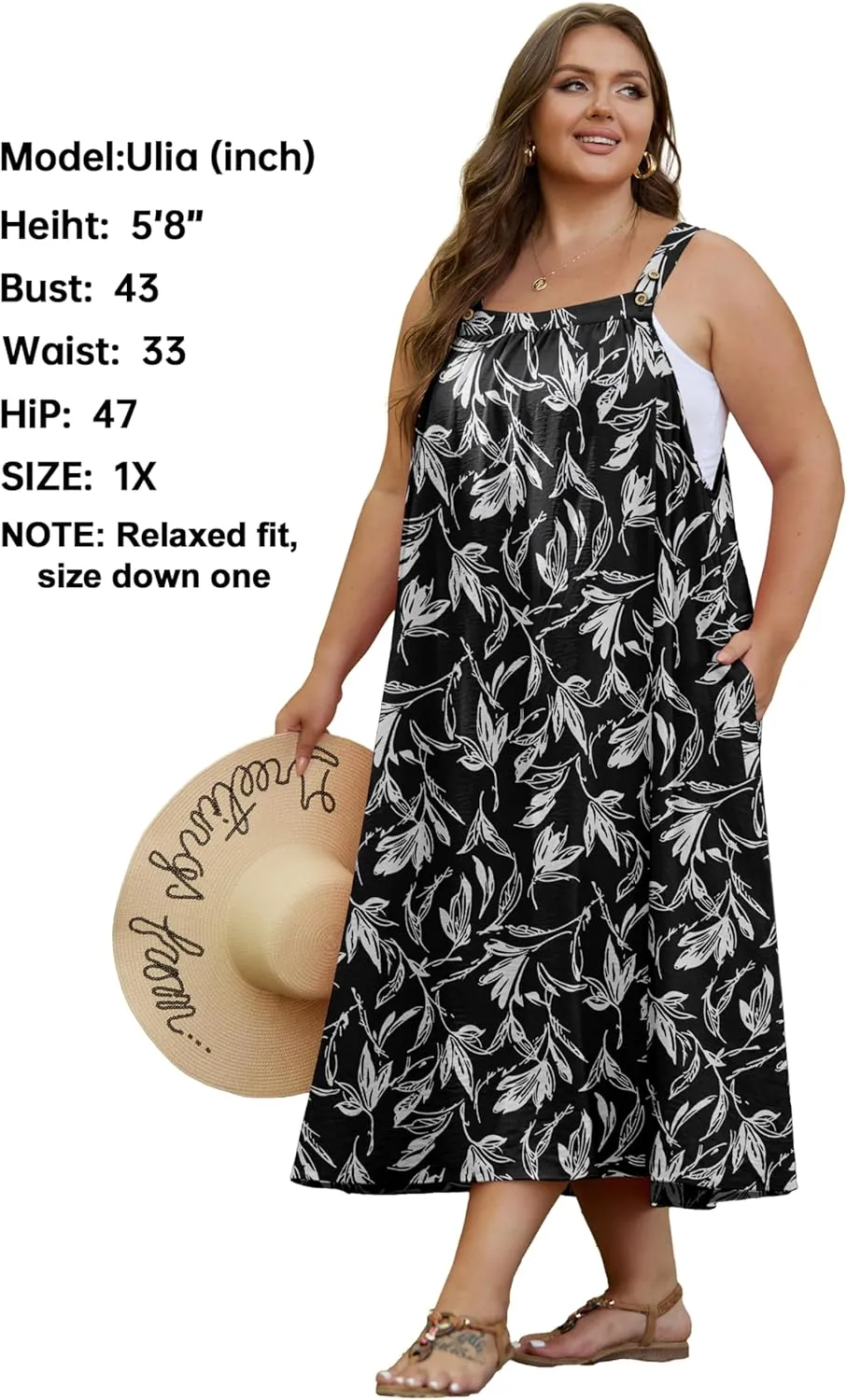OLRIK Plus Size Casual Summer Dresses for Women Loose Fit A-Line Flowy Midi Dress with Pockets
