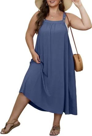 OLRIK Plus Size Casual Summer Dresses for Women Loose Fit A-Line Flowy Midi Dress with Pockets