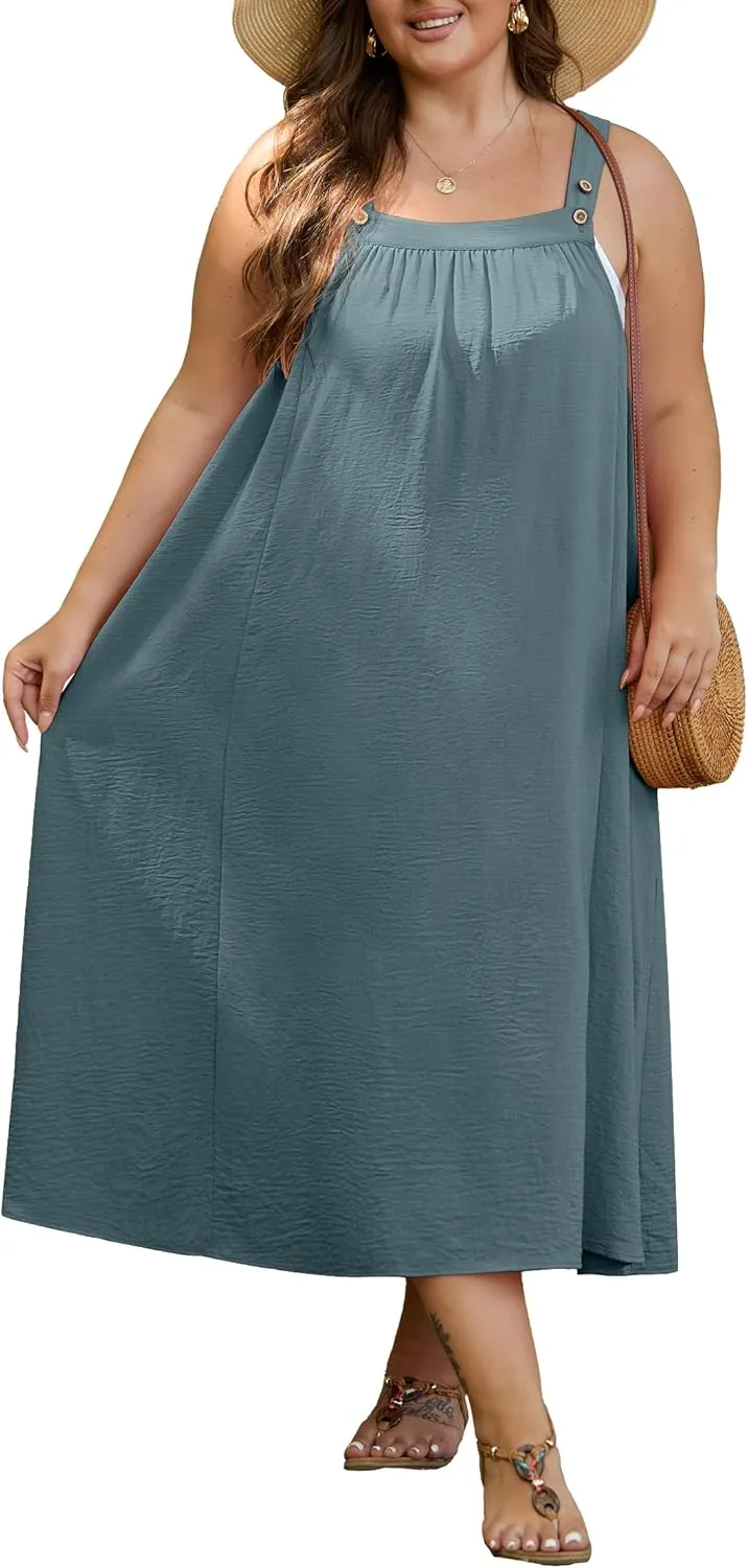 OLRIK Plus Size Casual Summer Dresses for Women Loose Fit A-Line Flowy Midi Dress with Pockets