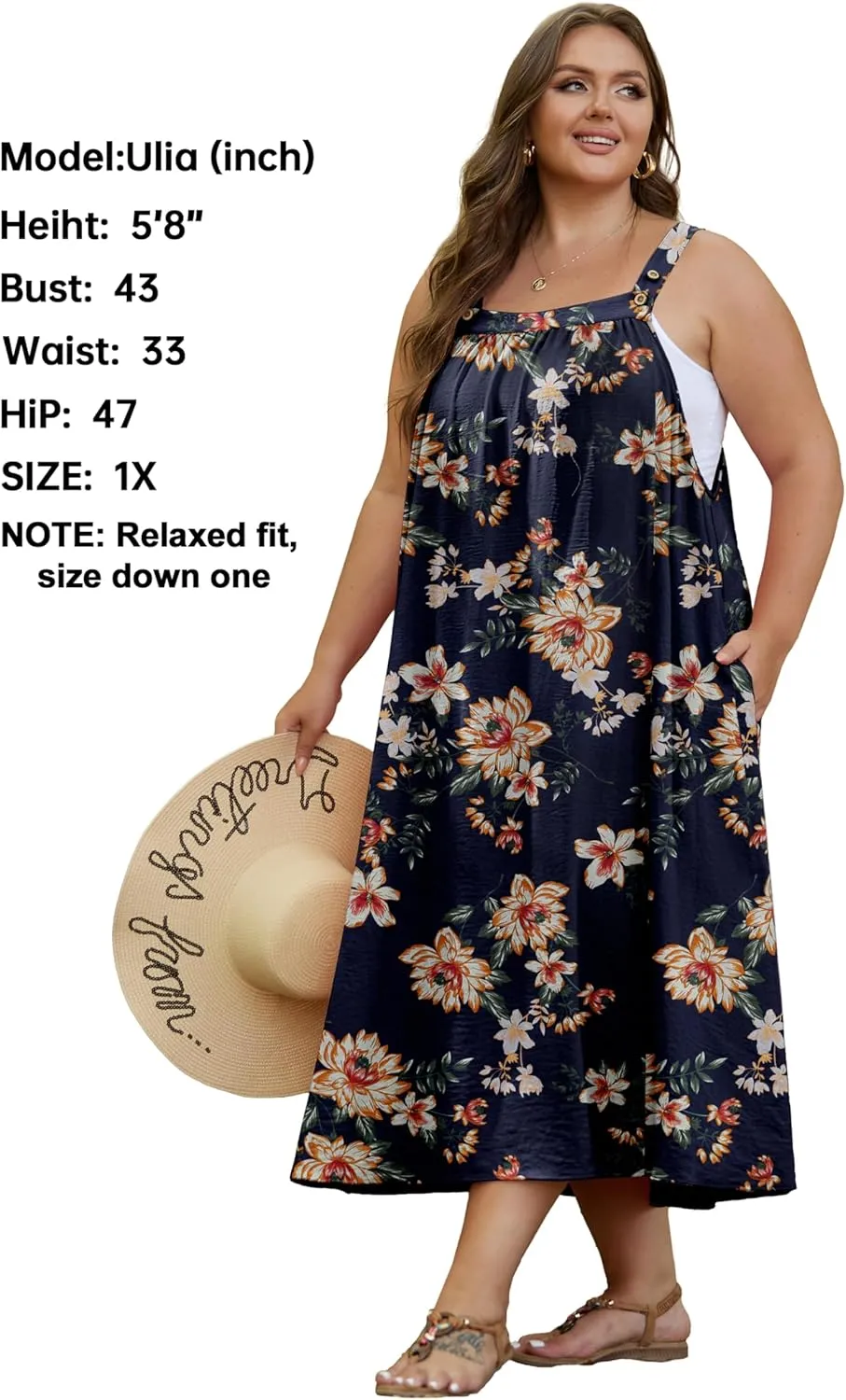 OLRIK Plus Size Casual Summer Dresses for Women Loose Fit A-Line Flowy Midi Dress with Pockets