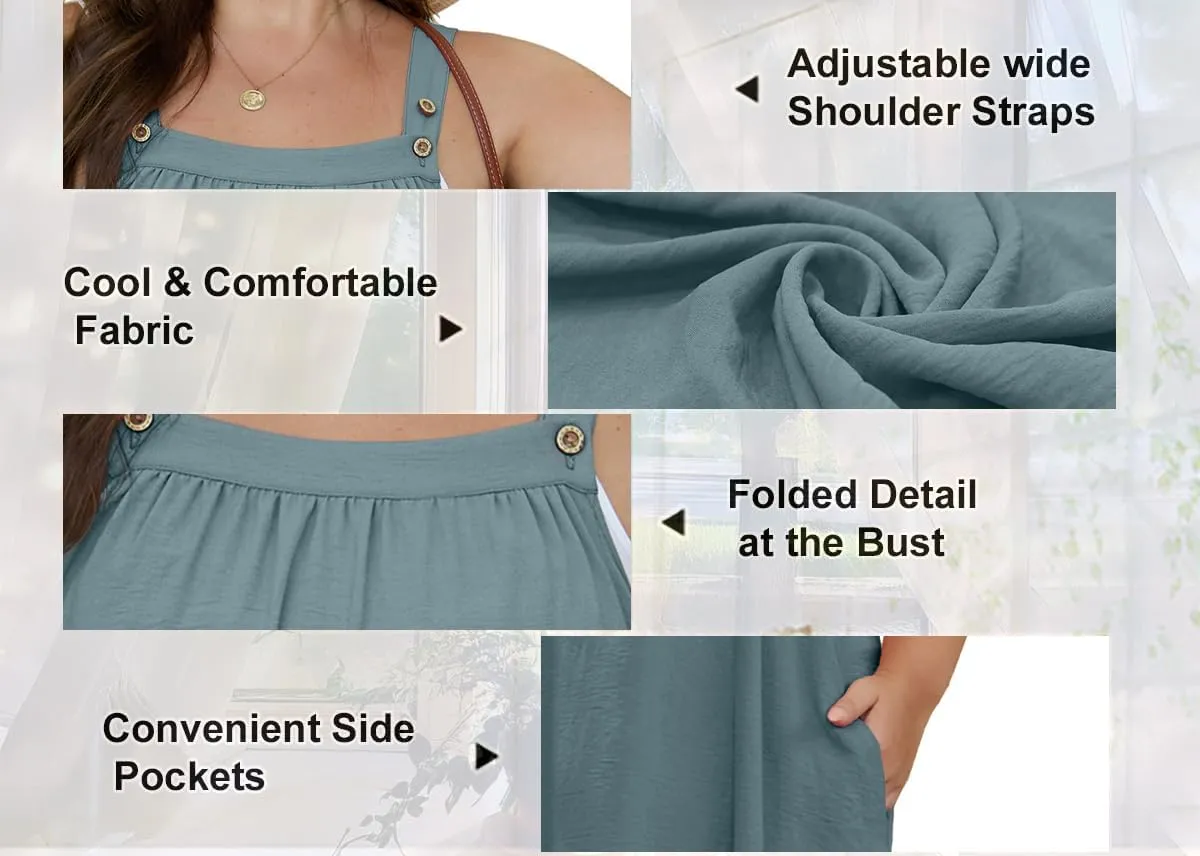 OLRIK Plus Size Casual Summer Dresses for Women Loose Fit A-Line Flowy Midi Dress with Pockets