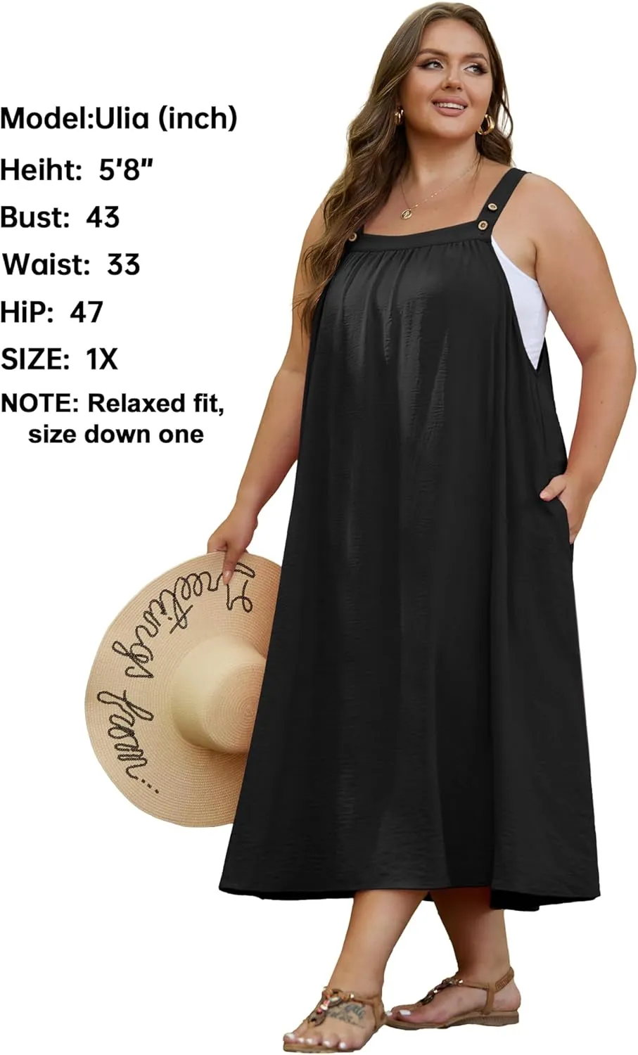 OLRIK Plus Size Casual Summer Dresses for Women Loose Fit A-Line Flowy Midi Dress with Pockets