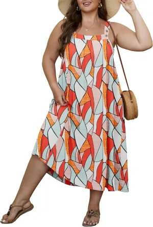 OLRIK Plus Size Casual Summer Dresses for Women Loose Fit A-Line Flowy Midi Dress with Pockets