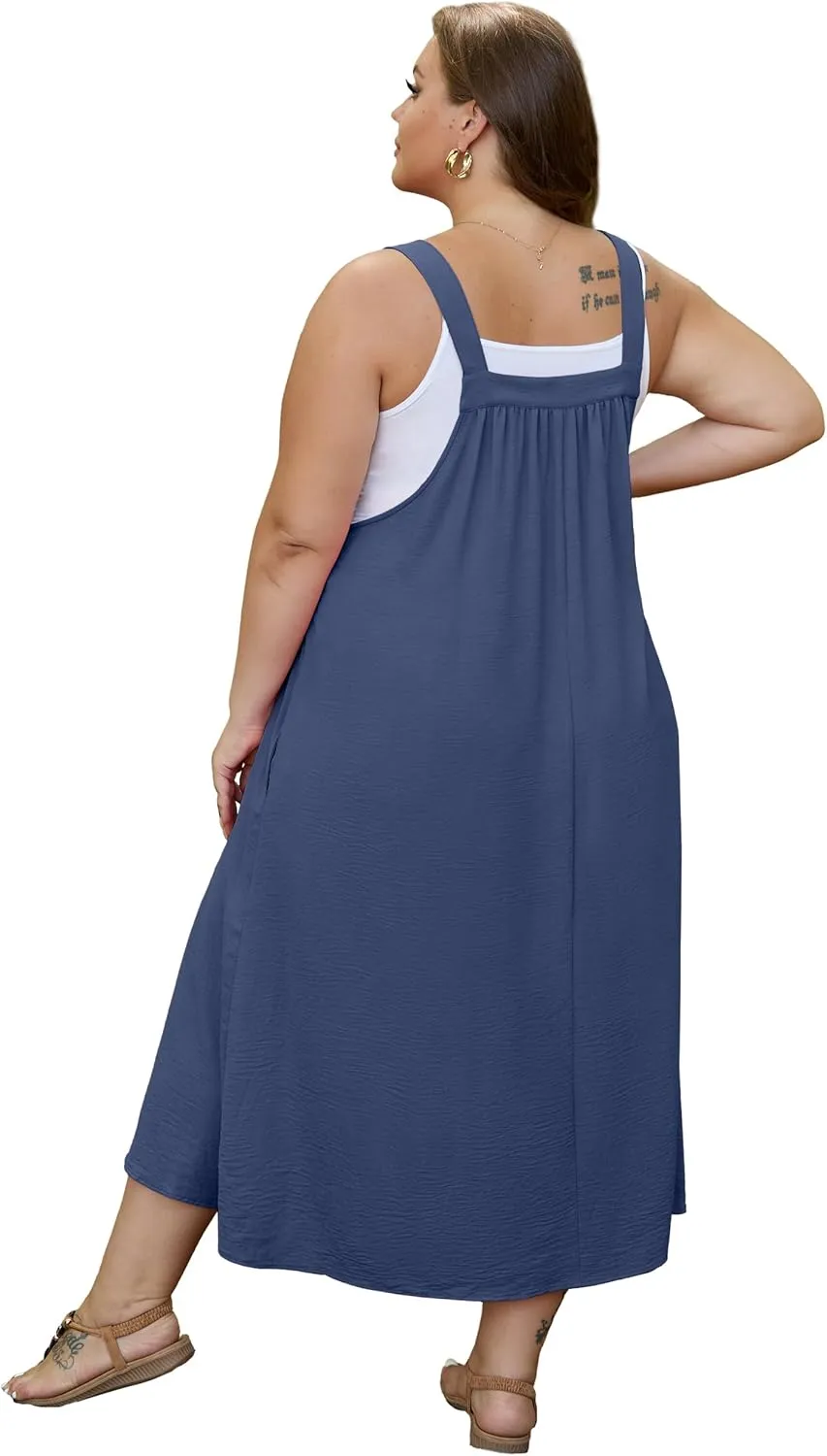 OLRIK Plus Size Casual Summer Dresses for Women Loose Fit A-Line Flowy Midi Dress with Pockets