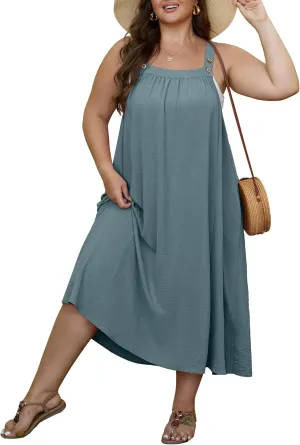 OLRIK Plus Size Casual Summer Dresses for Women Loose Fit A-Line Flowy Midi Dress with Pockets