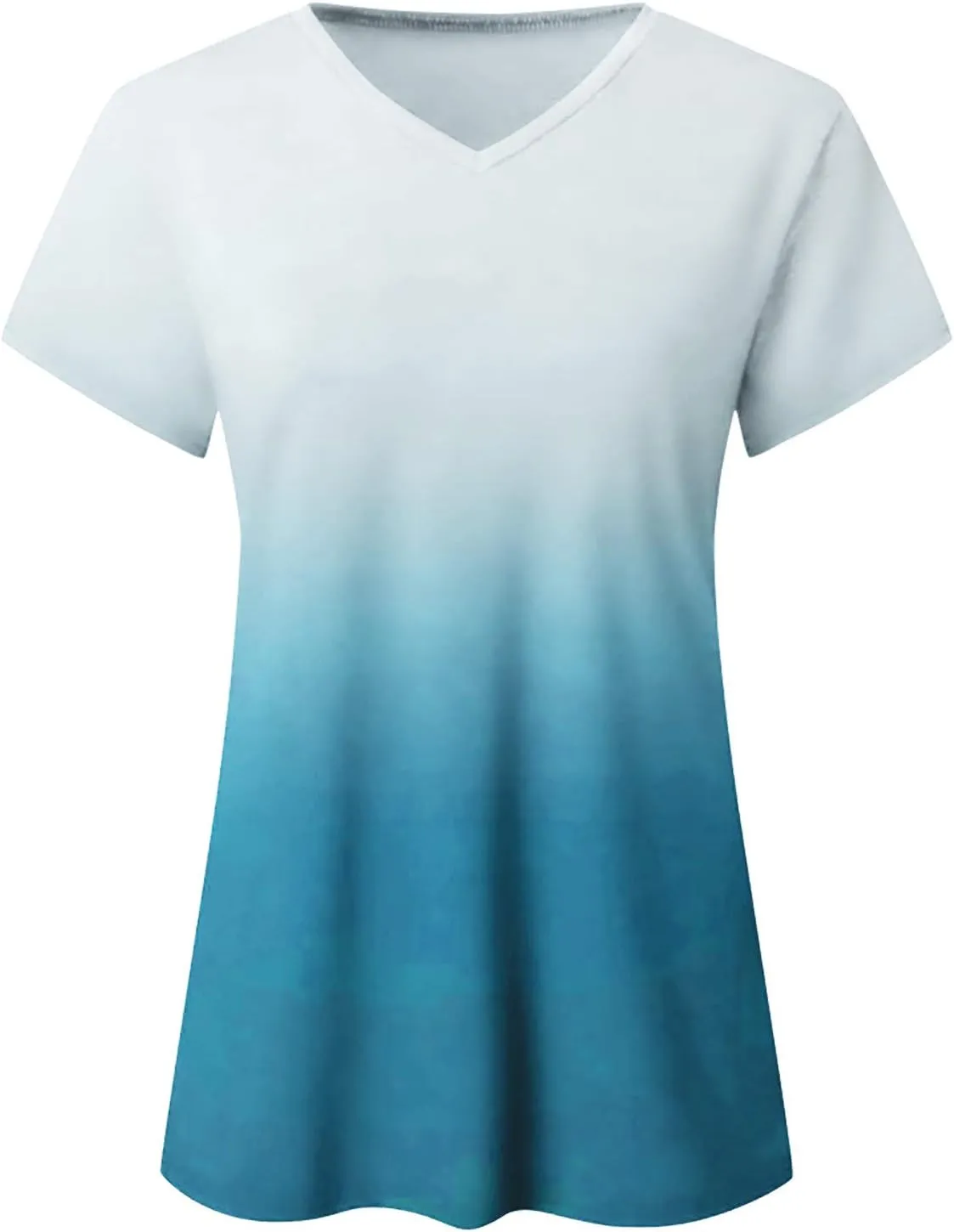 Ombre Tshirt Women Cuffed Short Sleeve V-Neck Tie Dye Shirts Loose Fit Casual Tee T-Shirt Summer Gradient Tops Plus Size