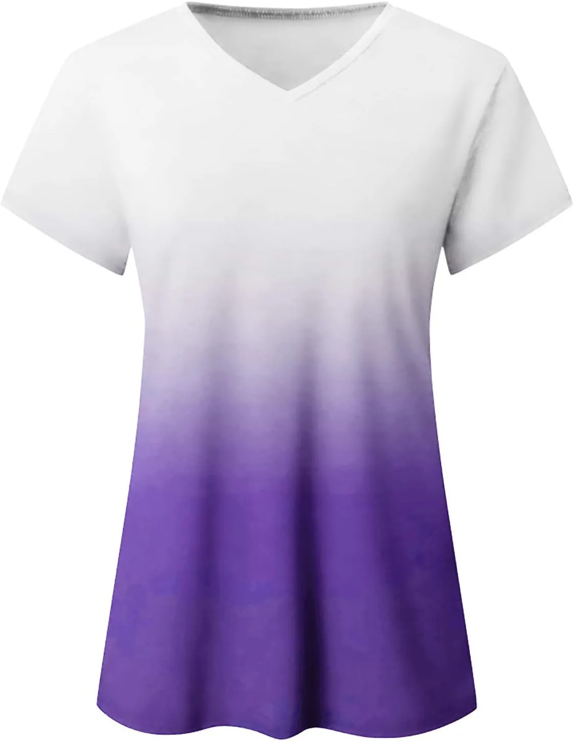 Ombre Tshirt Women Cuffed Short Sleeve V-Neck Tie Dye Shirts Loose Fit Casual Tee T-Shirt Summer Gradient Tops Plus Size
