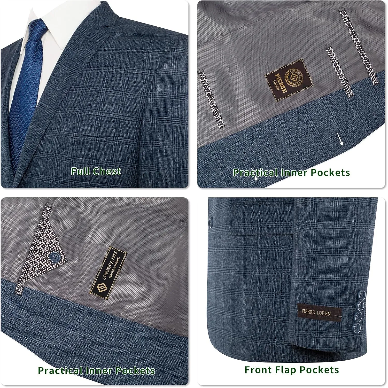 P&L Men's Sport Coat Classic Fit Blazer for Men Lightweight 2 Button Stretch Jacket in Solid & Plaid for Business & Casual