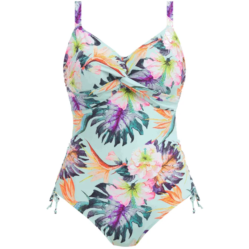Paradiso One Piece Swimsuit Adjustable Leg Soft Mint Floral Print - Fantasie Swim