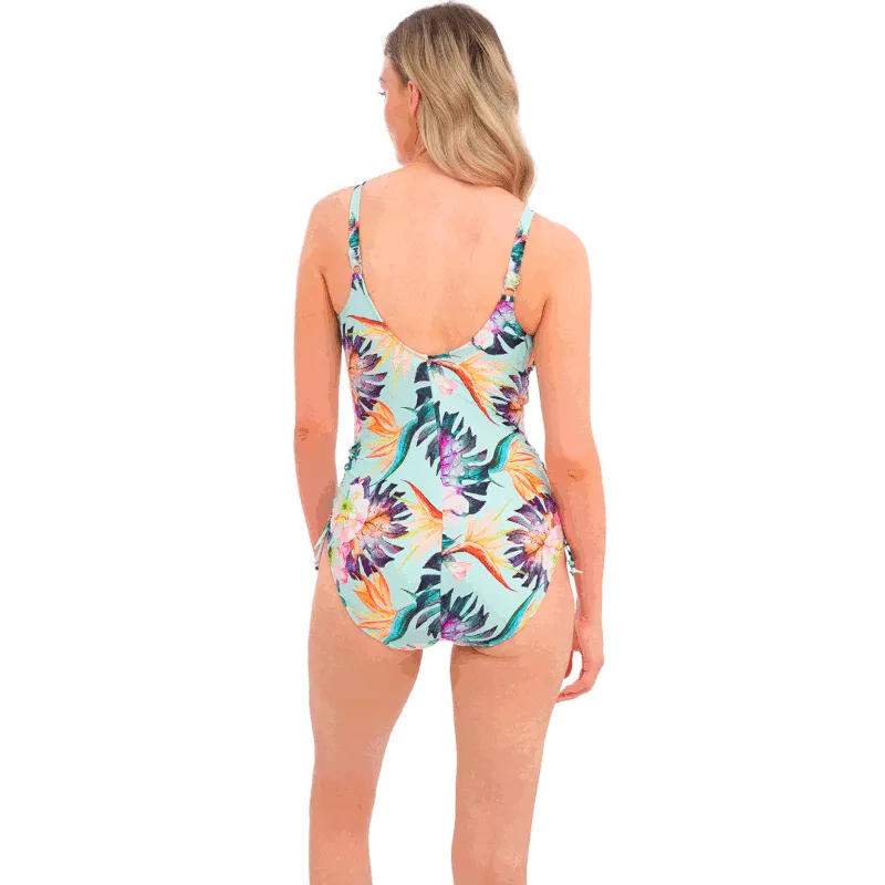 Paradiso One Piece Swimsuit Adjustable Leg Soft Mint Floral Print - Fantasie Swim