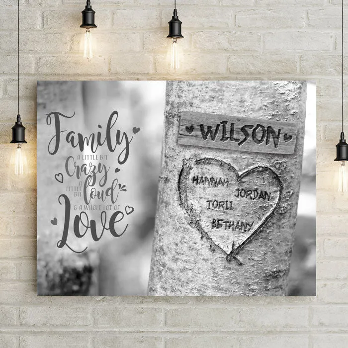Personalized Carved Heart Tree Canvas Wall Art