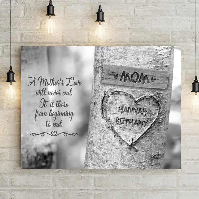 Personalized Carved Heart Tree Canvas Wall Art