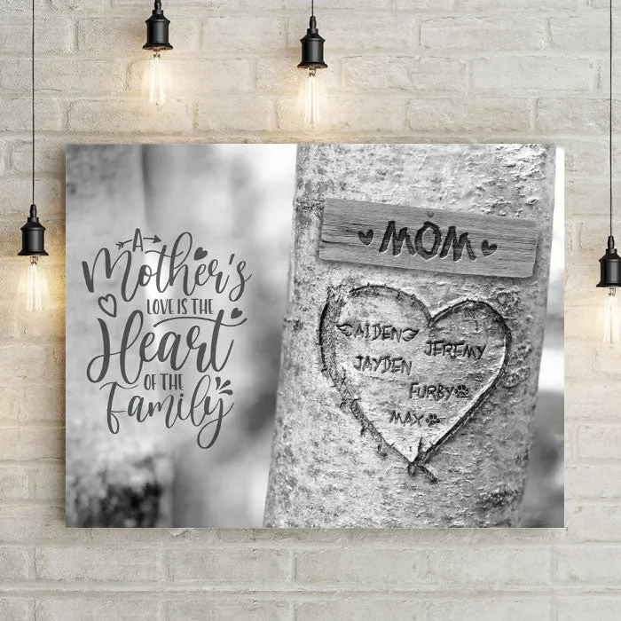 Personalized Carved Heart Tree Canvas Wall Art