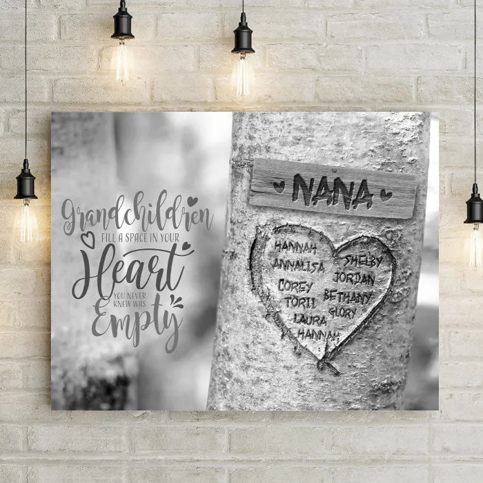 Personalized Carved Heart Tree Canvas Wall Art