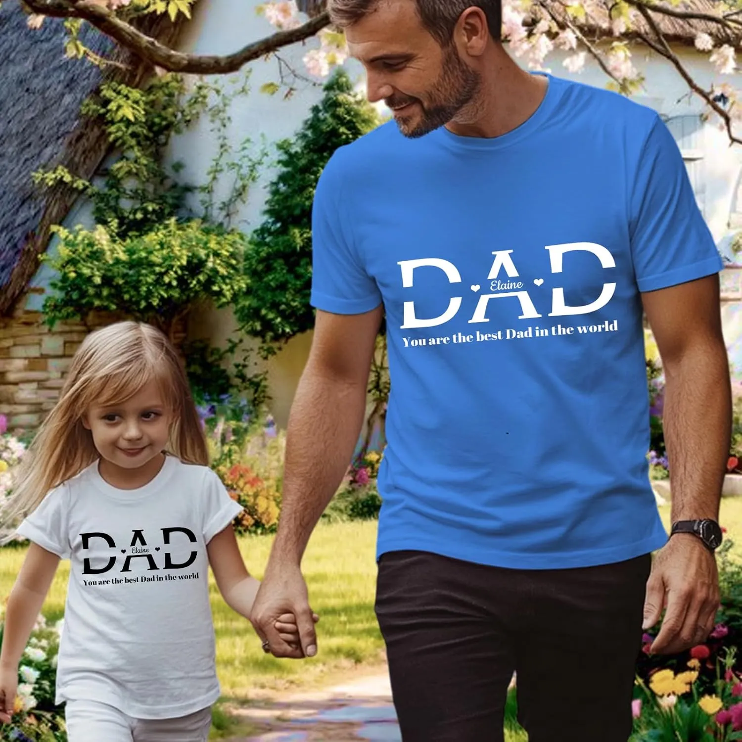 Personalized Fathers Day T-Shirt, Custom Best Gifts for Dad from Daughter Kids Wife, Customized Birthday Present