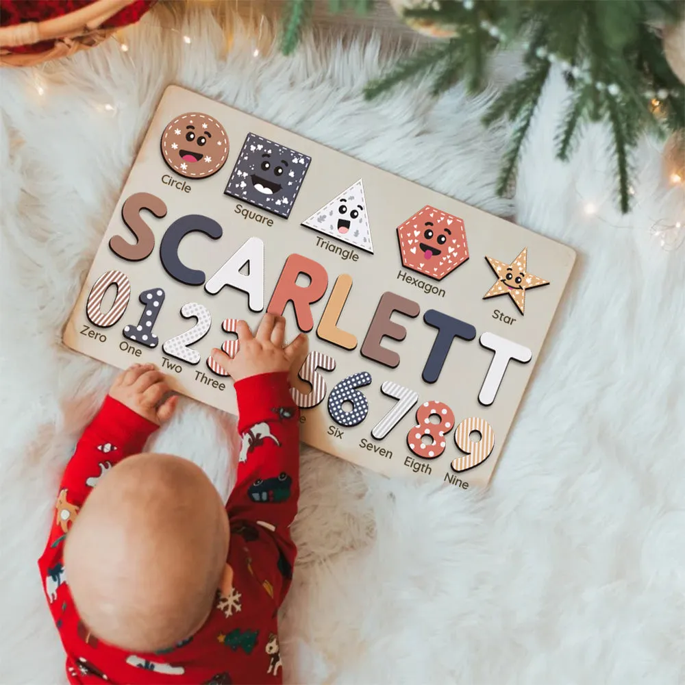 Personalized Wooden Shaped & Numbers Name Puzzle, Wooden Montessori Toys NP20