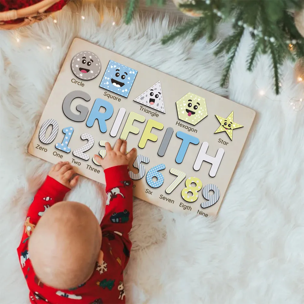 Personalized Wooden Shaped & Numbers Name Puzzle, Wooden Montessori Toys NP20