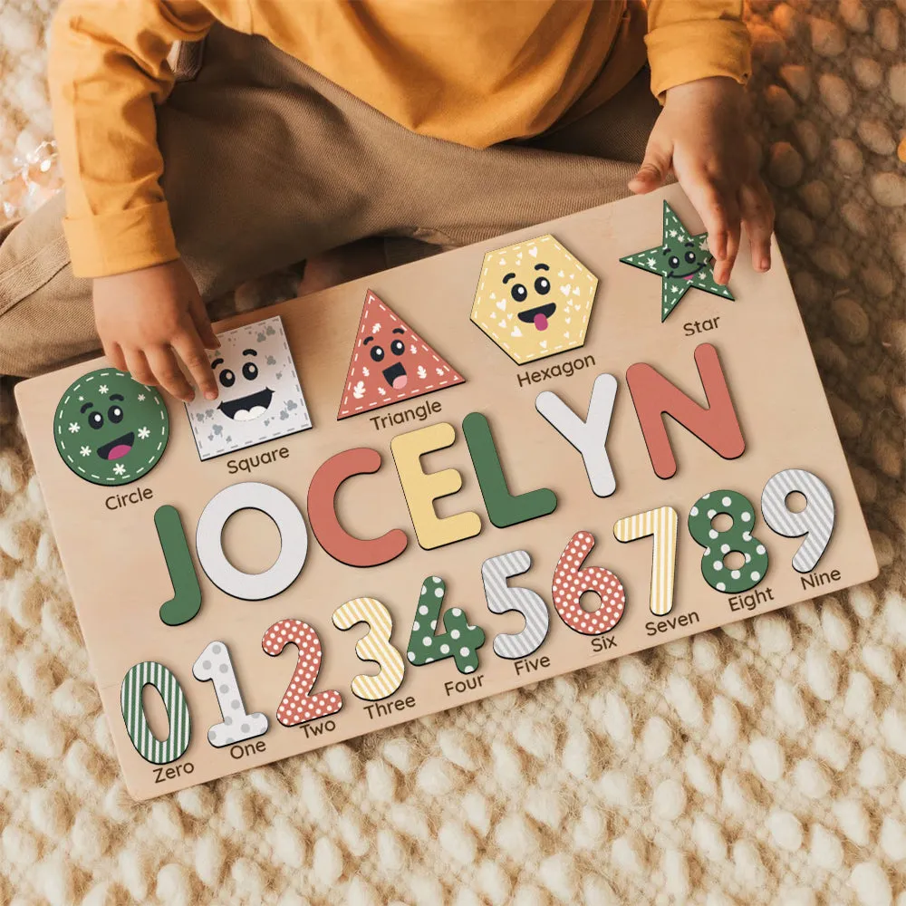 Personalized Wooden Shaped & Numbers Name Puzzle, Wooden Montessori Toys NP20