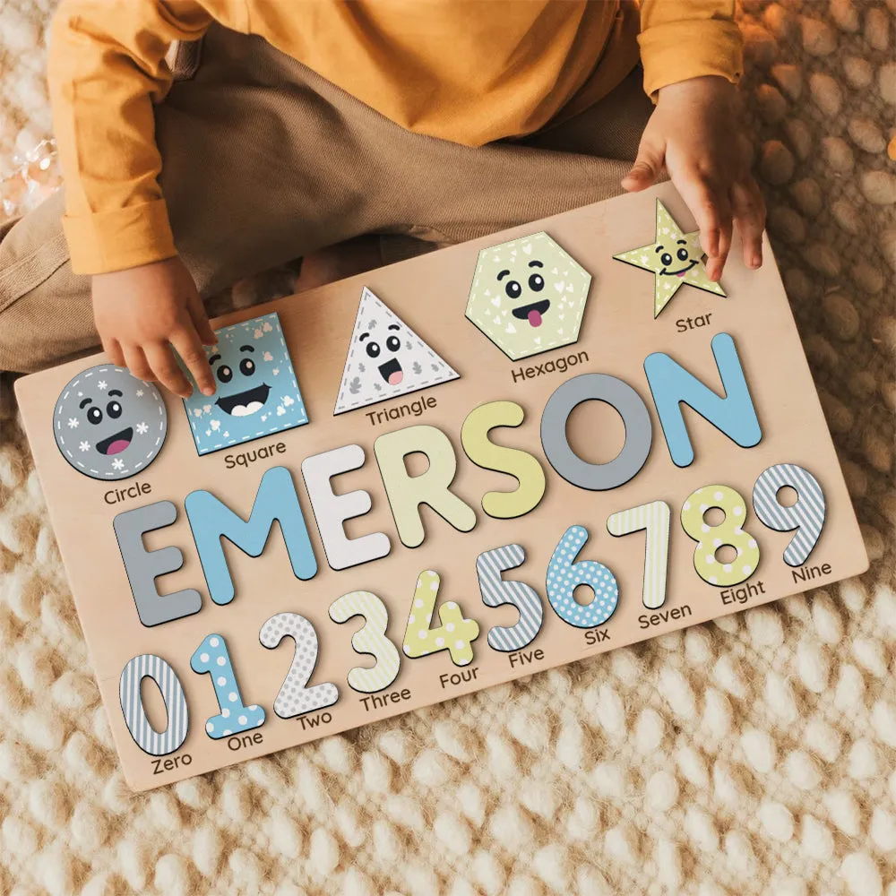 Personalized Wooden Shaped & Numbers Name Puzzle, Wooden Montessori Toys NP20