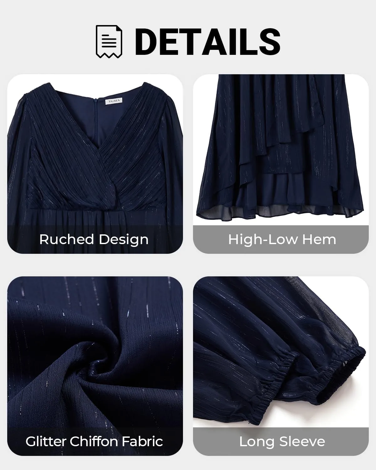 Plus Size Cocktail Dress - Formal Wedding Guest Fall Long Sleeve A Line Pleated V Neck Midi Dresses for Curvy Women