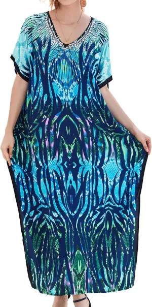 Plus Size Kaftan Dresses for Women 2025 Tropical Beach Cover Ups Swimwear Lightweight Caftans for Vacation Dress