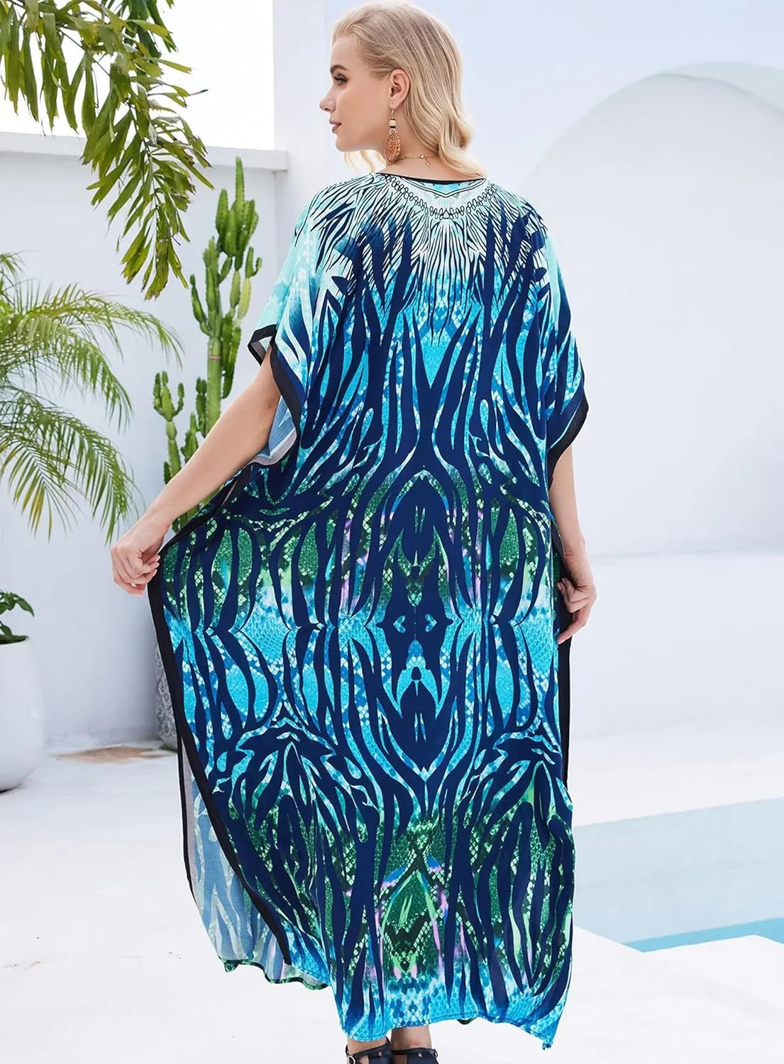 Plus Size Kaftan Dresses for Women 2025 Tropical Beach Cover Ups Swimwear Lightweight Caftans for Vacation Dress
