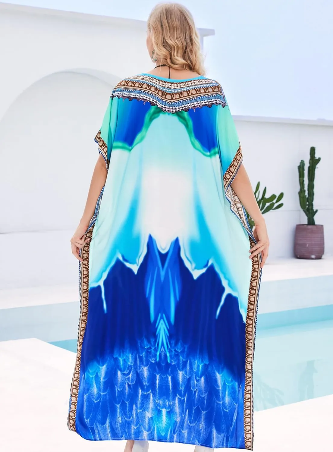 Plus Size Kaftan Dresses for Women 2025 Tropical Beach Cover Ups Swimwear Lightweight Caftans for Vacation Dress