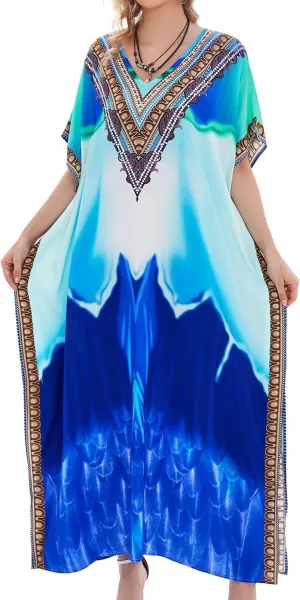 Plus Size Kaftan Dresses for Women 2025 Tropical Beach Cover Ups Swimwear Lightweight Caftans for Vacation Dress