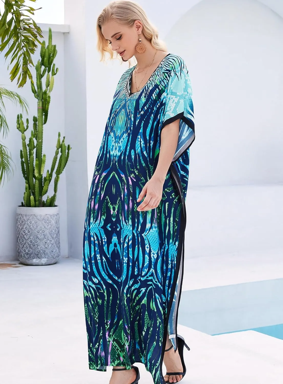 Plus Size Kaftan Dresses for Women 2025 Tropical Beach Cover Ups Swimwear Lightweight Caftans for Vacation Dress