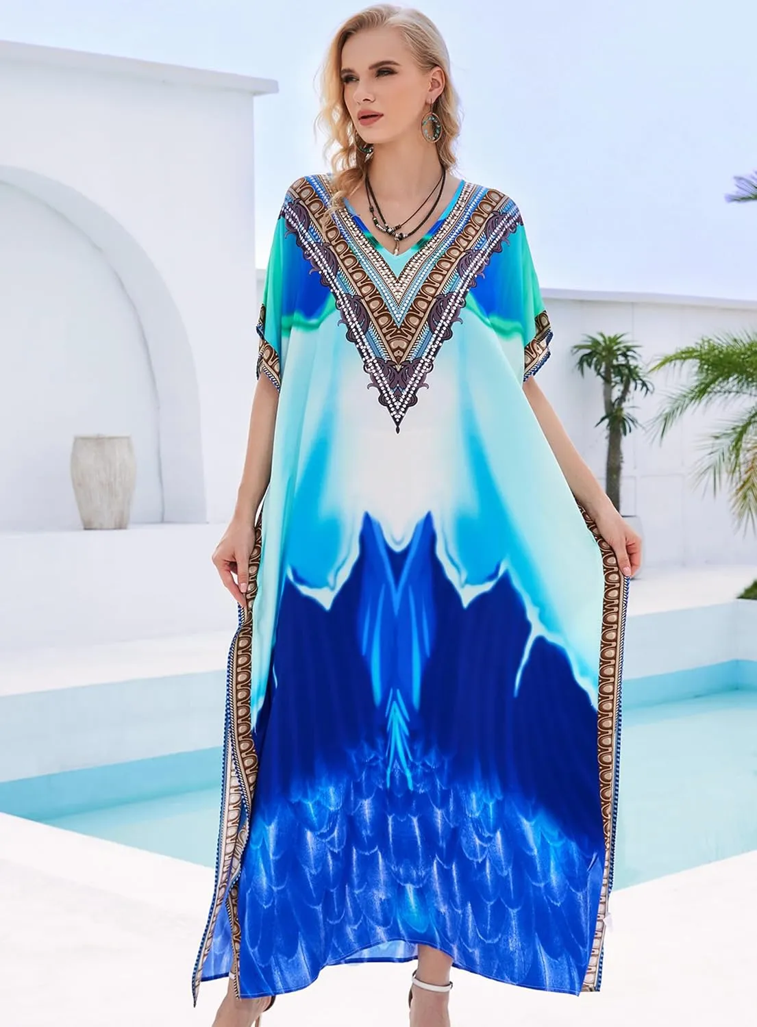 Plus Size Kaftan Dresses for Women 2025 Tropical Beach Cover Ups Swimwear Lightweight Caftans for Vacation Dress