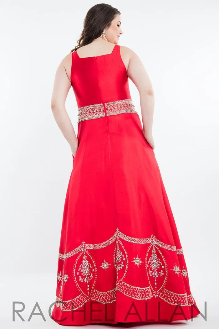 Rachel Allan 7823 Red Mikado A-Line Dress - Size 30