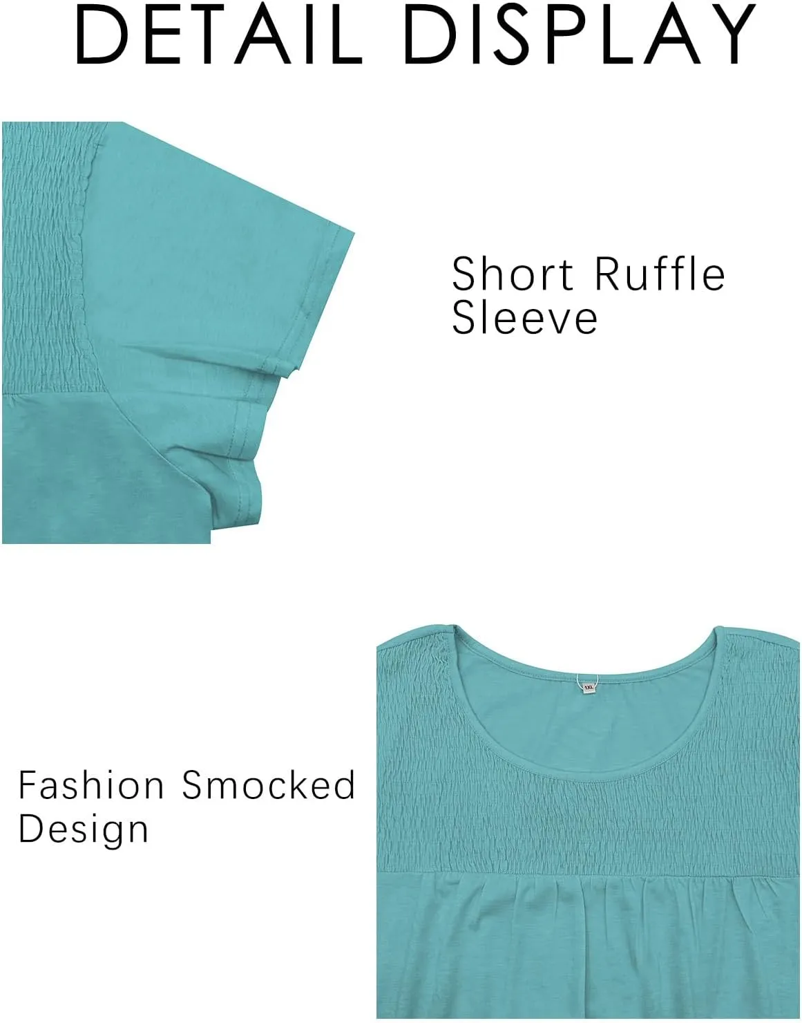ROSRISS Plus Size Tops for Women Summer Short Ruffle Sleeve Shirts Casual Trendy Crew Neck Tees Loose Fit Smocked Blouses