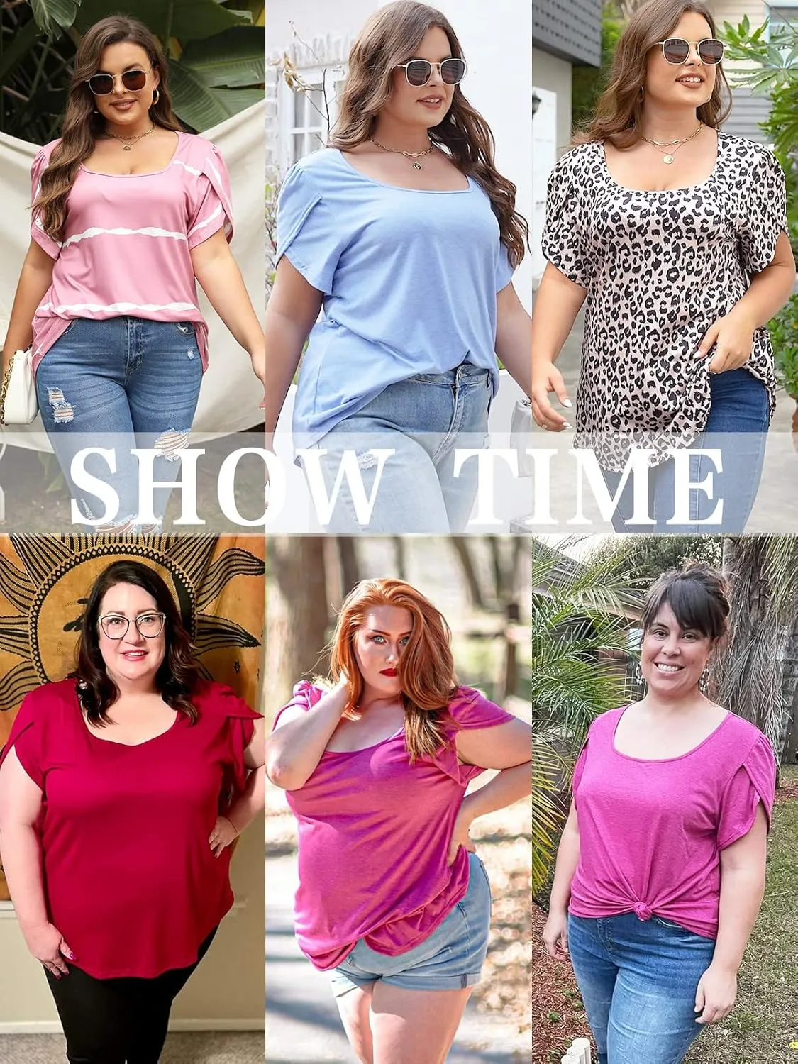 ROSRISS Womens Plus-Size Tops Summer Petal Short Sleeve Scoop Neck Shirts