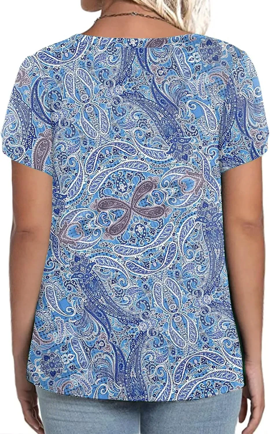 ROSRISS Womens Plus-Size Tops Summer Petal Short Sleeve Scoop Neck Shirts