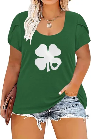 ROSRISS Womens Plus-Size Tops Summer Petal Short Sleeve Scoop Neck Shirts