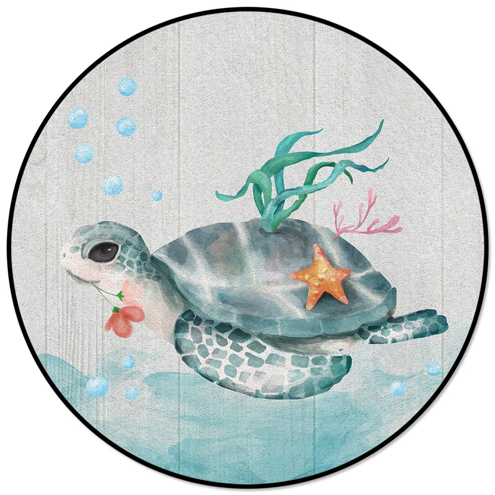 Round Rug with Forest Animals Print