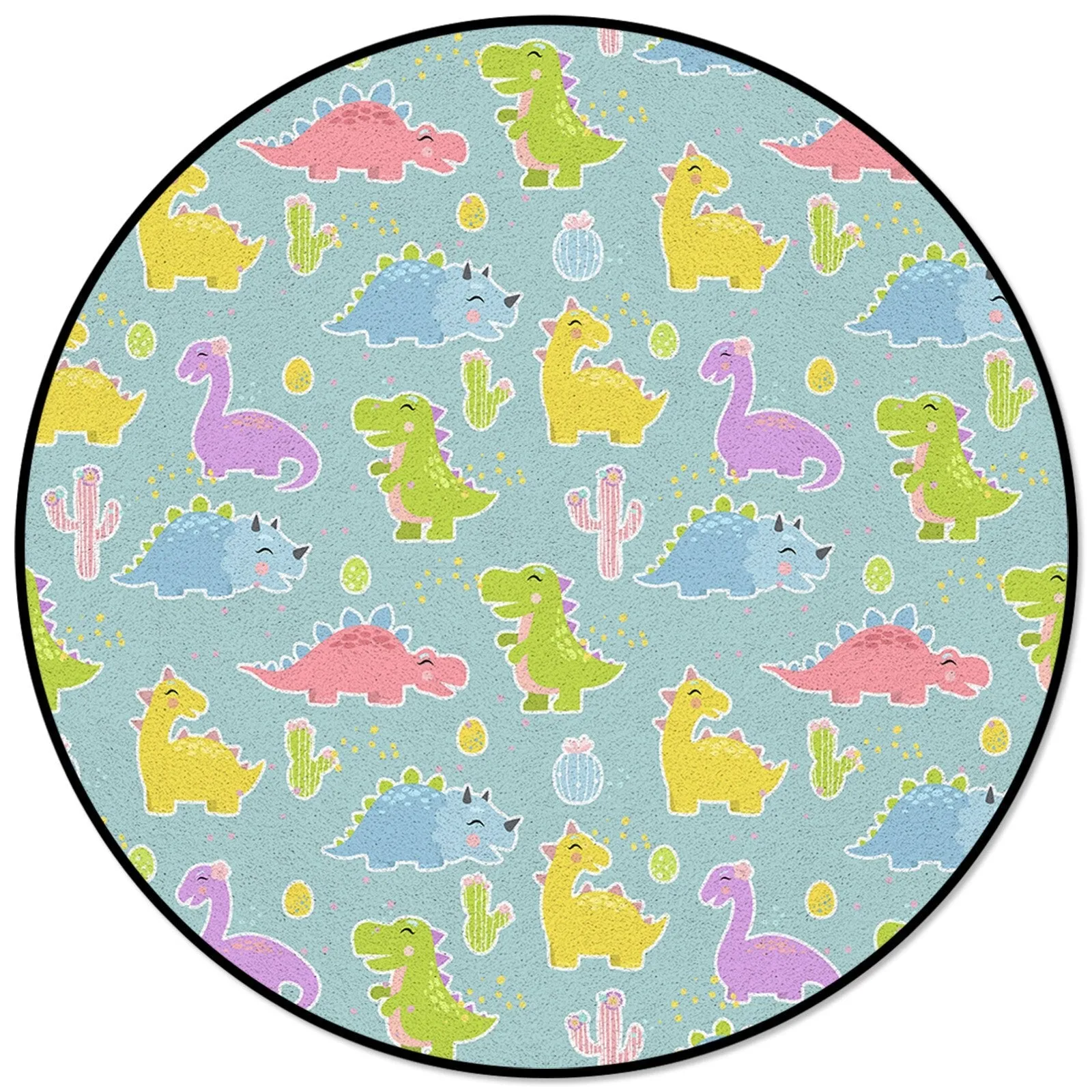 Round Rug with Forest Animals Print