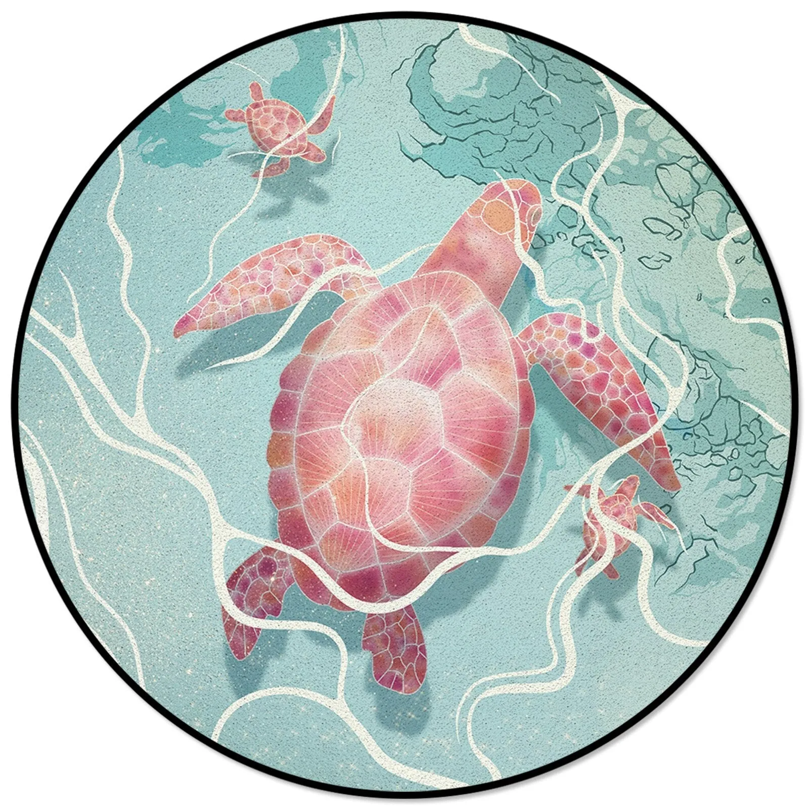 Round Rug with Forest Animals Print