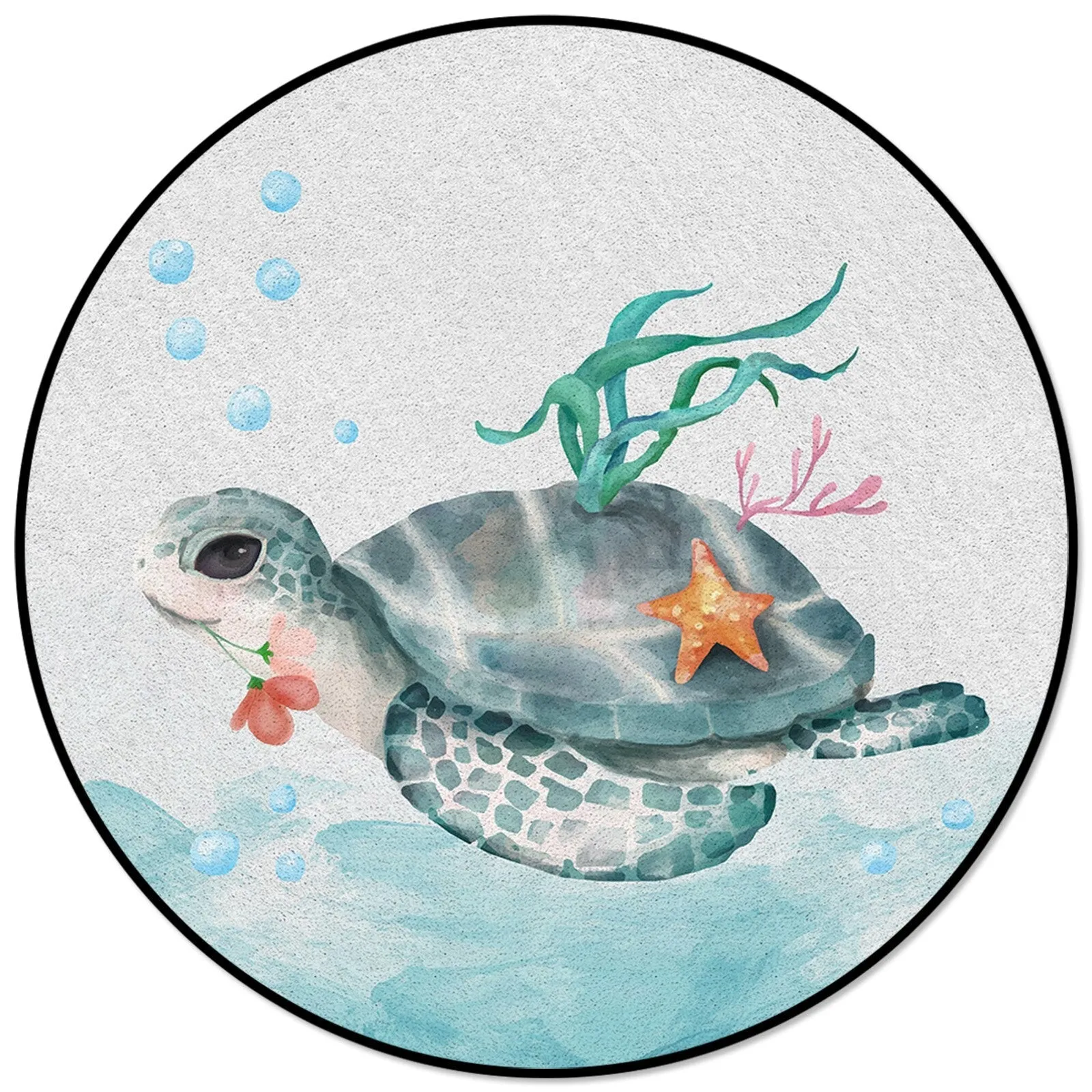 Round Rug with Forest Animals Print