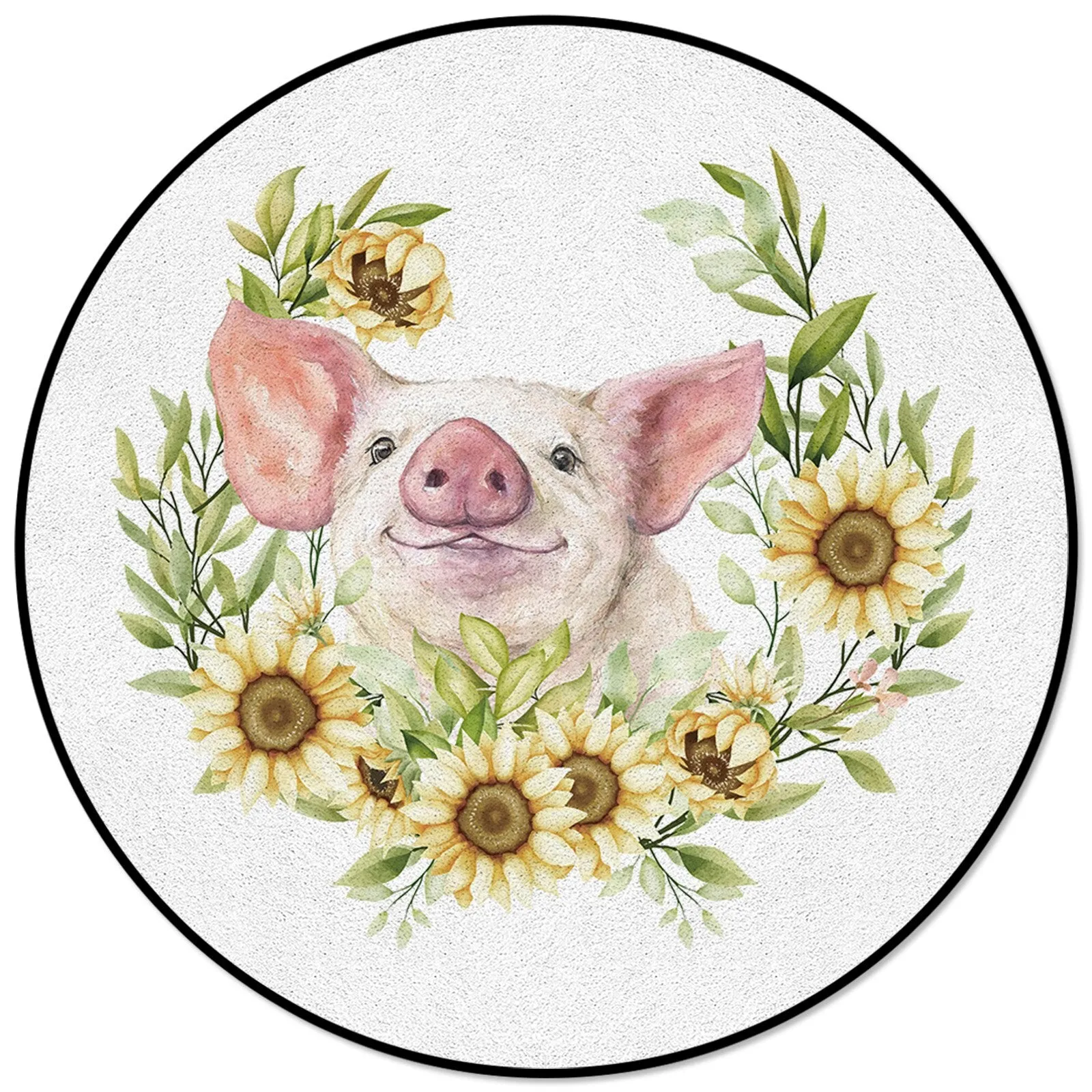 Round Rug with Forest Animals Print