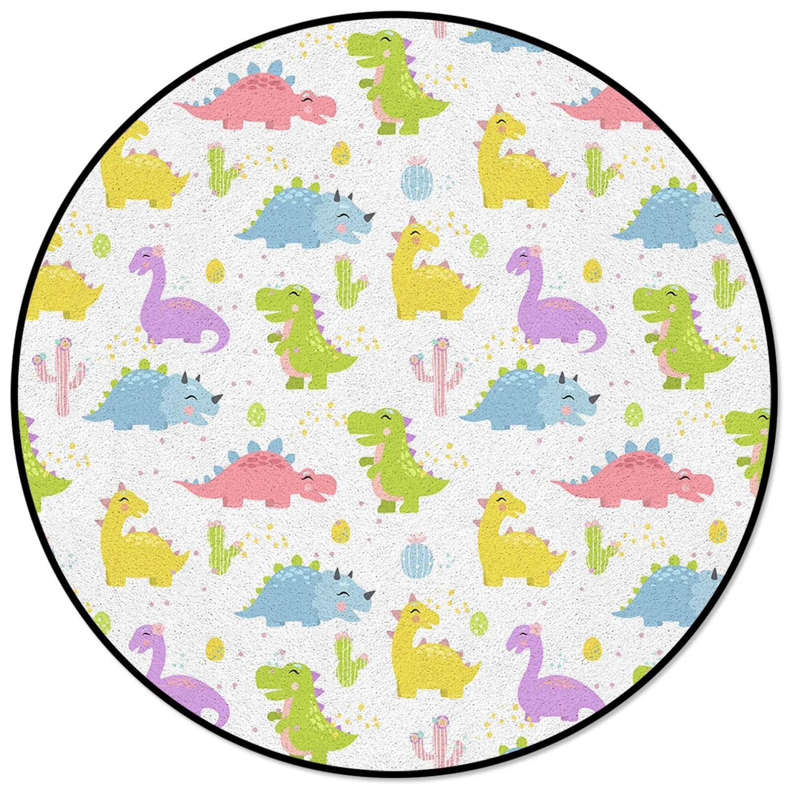 Round Rug with Forest Animals Print