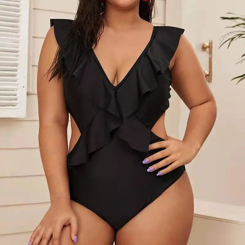 Ruffled Detailing Cut Out Backless One-Piece Swimsuits