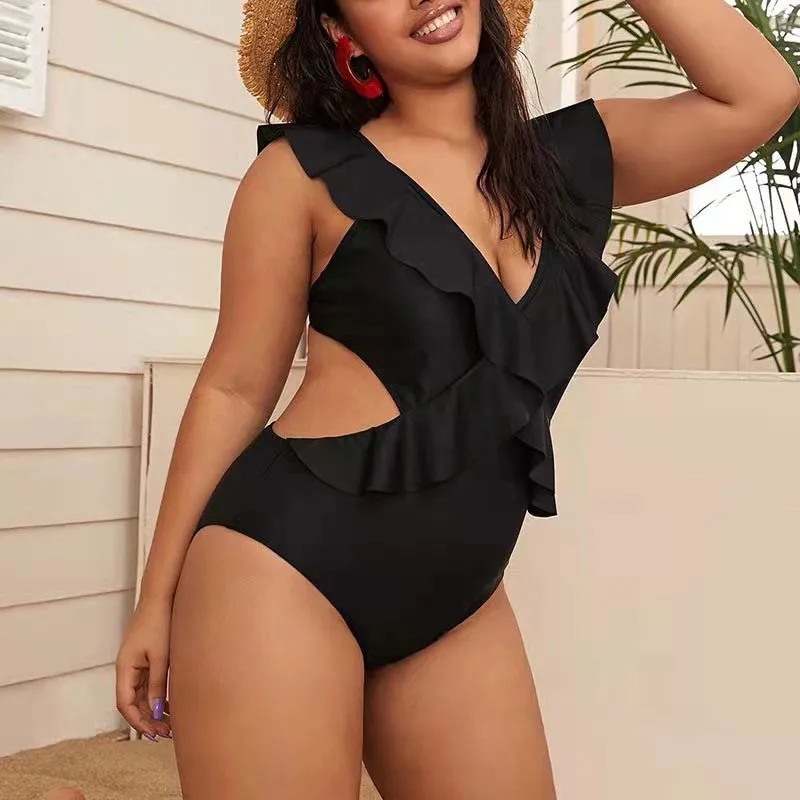 Ruffled Detailing Cut Out Backless One-Piece Swimsuits