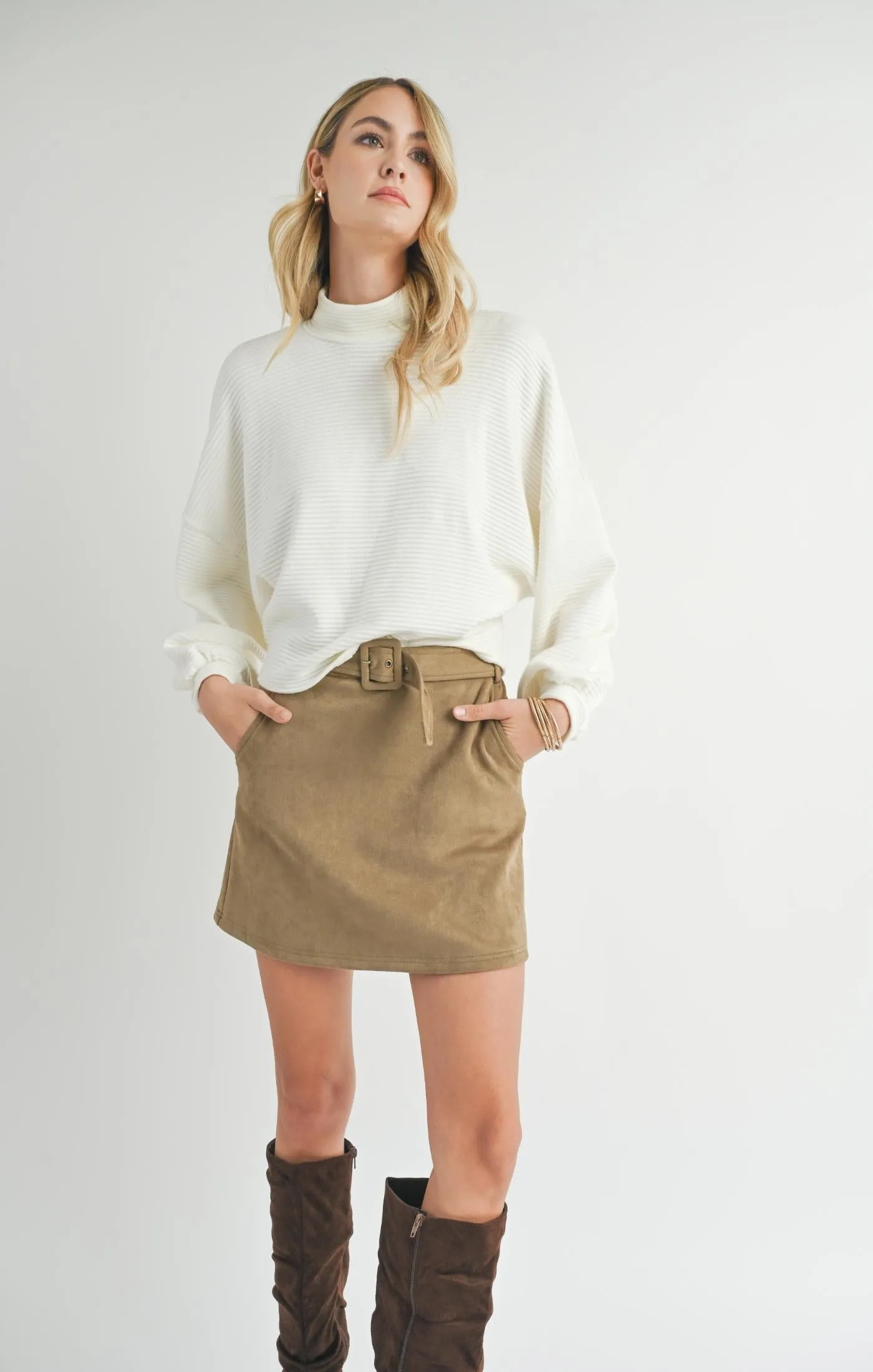 Sadie And Sage On A Stroll Mock Neck Dolman Sleeve Top
